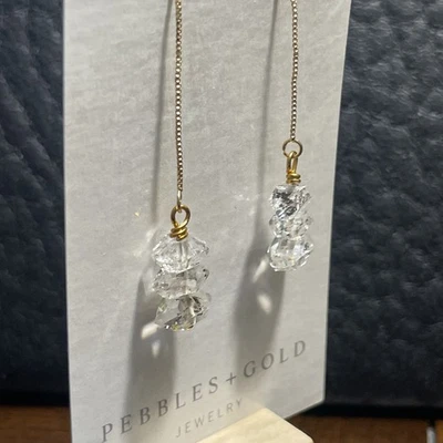 Pendientes colgantes de cuarzo Herkimer enchapados en oro de 14K "diamante" enhebrador colgante de diamantes Foto 1 de 4
