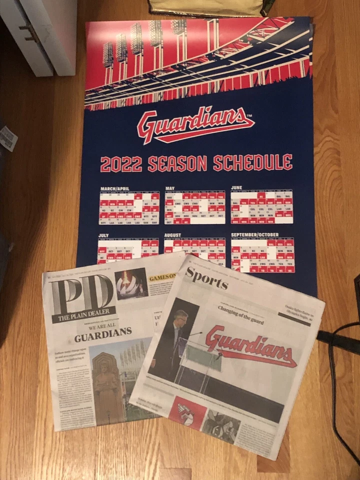 Cleveland Guardian’s Scehdule Poster w/ Plain Dealer Announcing Name Change!! - Image 1 of 1