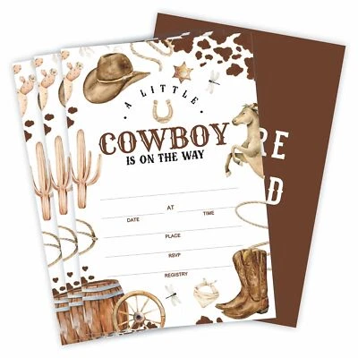 Western Baby Shower Invitaciones A Little Cow Boy Is On The Way 25 Doble Cara... Foto 1 de 4