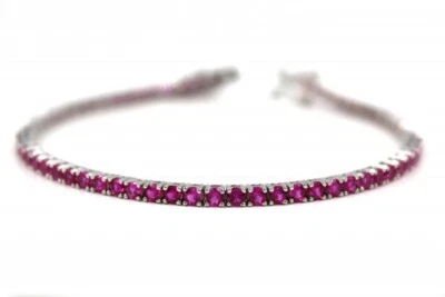 Bracciali Tennis Pietra Rosa Modello Tennis Argento Alta Qualità Lusso Jewerly - Immagine 1 di 3