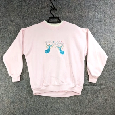 Vtg MC Sportswear Sweatshirt Womens Medium Petite PM Pink Knit Believe In Angels - Image 1 of 4