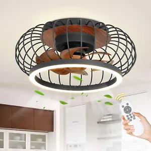 17" Cage Ceiling Fan with Lights Remote Control, with 3 Speed, Smart 18W LED Dim - Picture 1 of 10