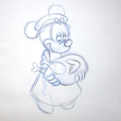 1983 MINNIE MOUSE MICKEY XMAS WALT DISNEY ORIGINAL PRODUCTION cel DRAWING chef - Image 1 of 2