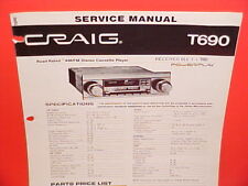 CRAIG STEREO CASSETTE TAPE PLAYER/AM-FM/MPX RADIO FACTORY SERVICE MANUAL T690