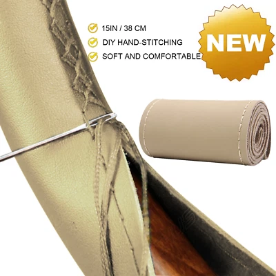Cubierta de volante de cuero real para coche 38 cm 15" PARA SUV HÁGALO USTED MISMO coser furgoneta camión Foto 1 de 4