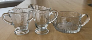 Vintage Matched Etched Glass Sugar, Creamer and Handled Candy/Nut Dish - Picture 1 of 12