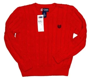 New Chaps Sweater Size 5 Red Navy Embroidered Emblem Retail $42 Cable Knit - Picture 1 of 3