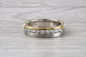 Chunky 5 mm Wide Two Tone 18ct Gold Circle Diamond set Band - Picture 1 of 10