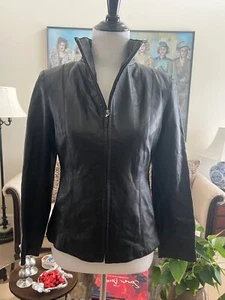 NWOT Cole Haan Petite Black Zip Front Lined Soft Lambskin Leather Jacket Size 4P - Picture 1 of 4