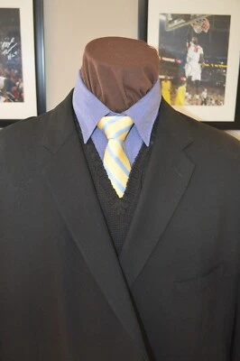 Calvin Klein mens 3 btn solid black 100% wool sport coat jacket blazer sz 56Long - Image 1 of 4