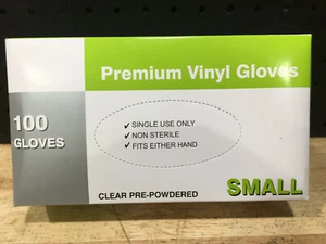 PREMIUM VINYL GLOVES 100 GLOVES CLEAR PRE-POWDERED SIZE SMALL - NEW - Picture 1 of 2
