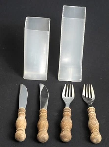 WMF Germany Cromargan Stainless Wood Handled 2 Pair Fork Knife Set Plastic Case - Picture 1 of 5