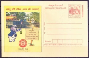 India 2004 Post Card, Train cross Railways line after checking Lt & Rt, Elephant - Picture 1 of 1