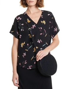 COUNTRY ROAD BLACK WINTER FLORAL PATTERN RELAXED V NECK BLOUSE SIZE 12 - Picture 1 of 8