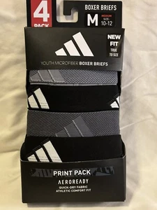 adidas Microfiber Youth Boxer Brief Underwear, 4 Pack, Medium, Grey/Black NEW - Picture 1 of 3
