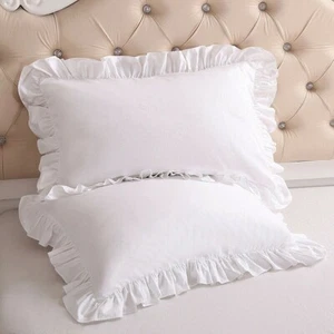 100% Baumwolle Kissenbezug Rüsche Rüschen Pure Kissen Slip Abdeckung Lolita Süß - Bild 1 von 5