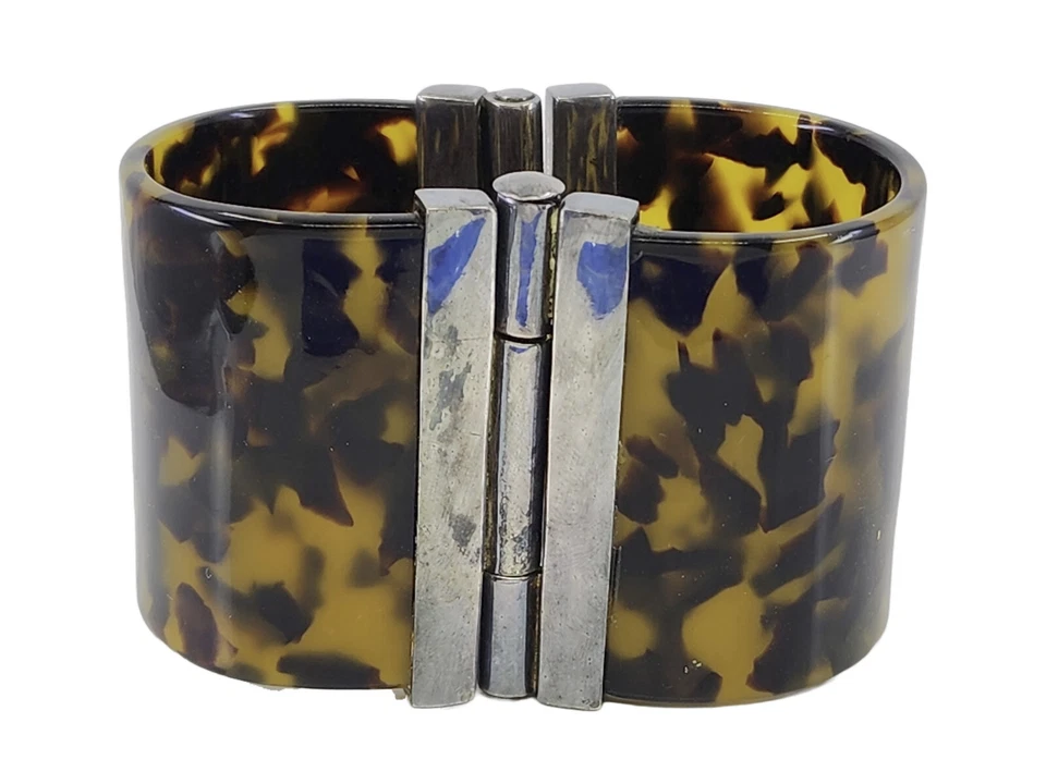 VTG. 80's RALPH LAUREN TORTOISE RESIN 44 mm WIDE PULL PIN HINGED BANGLE BRACELET - Image 1 of 4