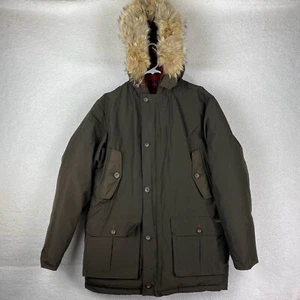 Woolrich Jacket Mens Size XL Brown Arctic Down Parka Coyote Trim Hooded Puffer - Picture 1 of 23