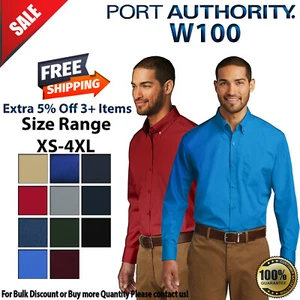 Port Authority W100 Mens Long Sleeve Button Down Carefree Poplin Pocket Shirt - Picture 1 of 16
