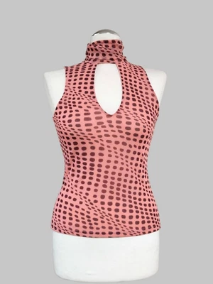 VTG Y2K Morgan de Toi pink mesh Turtleneck top polka dot Small - Image 1 of 4