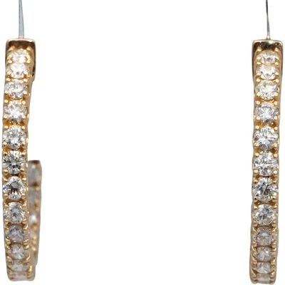 14k Yellow Gold Round Diamond Inside Out Circle Hoop Earrings 1.98CT - Image 1 of 4