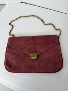 J Crew Wildleder Leder Schultertasche Gold Kette und Hardware Umschlag - Bild 1 von 15