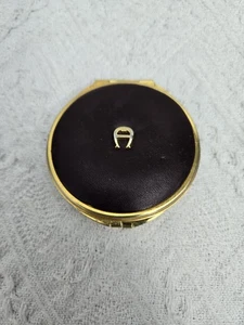 Vintage Brown Leather & Gold Tone Double Mirror Hinged Compact READ - Picture 1 of 3