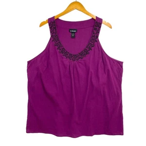 Camicia smanicata Lane Bryant donna taglia 24 viola nera perline 100% cotone - Foto 1 di 8