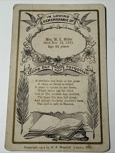 Mrs W.E. 1931 Tarjeta de gabinete de recuerdo funerario Miller 55 años aviso de muerte de colección - Imagen 1 de 14