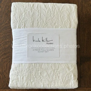 3pc Nicole Miller FULL/QUEEN Duvet Cover & Sham Set Matelasse Cotton ~ IVORY - Picture 1 of 9