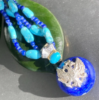 Collar Vintage Diamante Lapislázuli Turquesa Patrimonio Joyería Fina Usado Foto 1 de 4