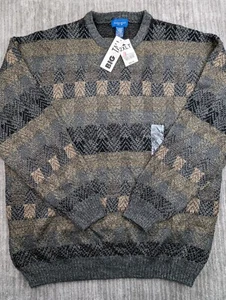 NEW VTG Towncraft Geometric Sweater Mens 2XLT Grandpa Acrylic Crewneck Textured - Picture 1 of 12