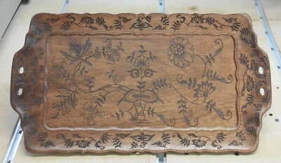 Blue Danube Motif African Mahogany Serving Tray - Image 1 of 4