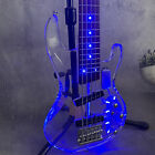 Acrylic Body 5 Strings Blue Led Light Electric Bass Guitar Rosewood Fretboard