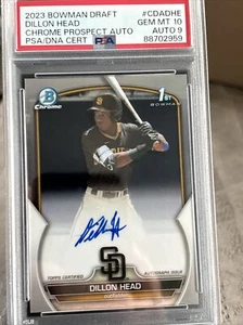 2023 Bowman Draft Dillon Head Auto PSA 10 GEM MINT 1st Bowman Padres - Picture 1 of 2