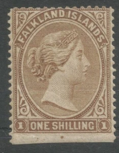 FALKLAND IS SG9 il 1878 QV 1/- bistre marrone fresco di zecca - Foto 1 di 2