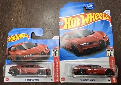 Hot Wheels 2024 '16 Bugatti Chiron Red Quarter Mile Heroes #2/5 + Short Card NEW - Image 1 of 2