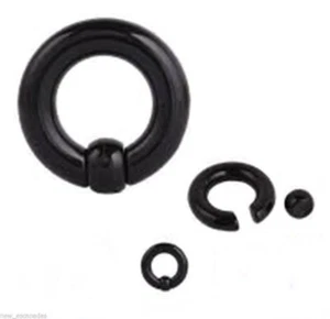 Unverlierbarer Nippelring schwer 10 Stärke 1/2" Acryl schwarz 6 mm Kugel - Bild 1 von 4