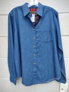 Pendleton denim chambray shirt Flannel Plaid Accent Deadstock 1980's Size M - Picture 1 of 5