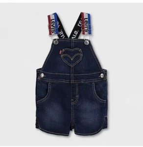 Levi's Baby Girls' Logo Strap Denim Shortalls - Blue- 9 months - Picture 1 of 2