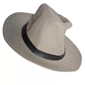 Hat Gray Paper Size 58 7-1/4 Straw Panama Fedora Style Sun Brim Beach Summer - Picture 1 of 10