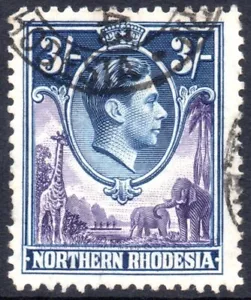 Nordrhodesien 1938-52 3er violett & blau, SG.42, VFU, Kat.19€ - Bild 1 von 1