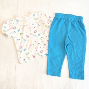 Vintage HEALTHTEX 80s heart music note print soft knit shirt and pants outfit 2t