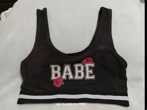 Womens “BABE” Black Tank Top - Scoop Neck  Low Cut Mid-Rise Pre-Owned - Sm (3-5) - Picture 1 of 4
