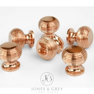 Reeded Beehive Solid Brass Cabinet Kitchen Drawer Knobs Handles Polished Copper - Image 1 of 4