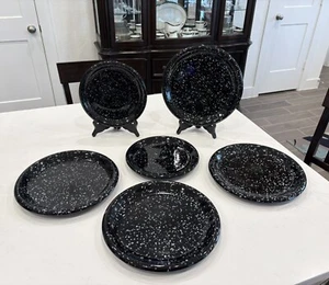 SET OF 6 VINTAGE CROWN CORNING JAPAN PREGO DINNER & SALAD PLATES GRANITE PATTERN - Picture 1 of 10