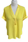 Warehouse Ladies Size UK10 Blouse Top Yellow Short Sleeve V Neck Floaty Relaxed