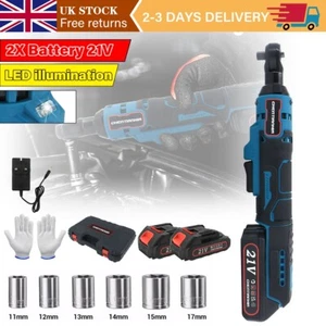 Electric Cordless Right Ratchet 3/8'' 90° Angle Wrench Power +2 Battery Kit - Picture 1 of 11