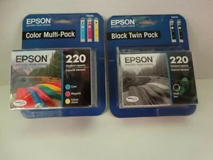  Epson 220 Ink Cartridges -Black Twin Pack  09/2020 & Color Multi Pack 10/ 2020  - Picture 1 of 7