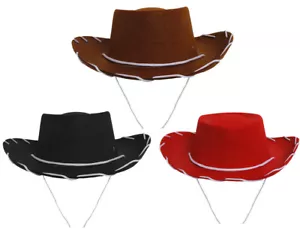 KIDS COWBOY HATS WITH STRING WILD WESTERN COWGIRL BOYS GIRLS UNISEX FANCY DRESS - Picture 1 of 4
